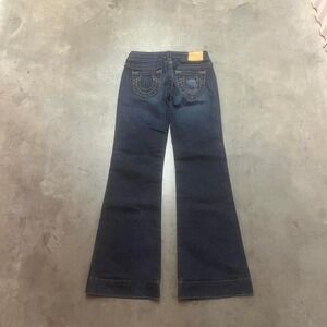 Y2K women's dark wash flare bell bottom‎ embroidered true religion jeans 25